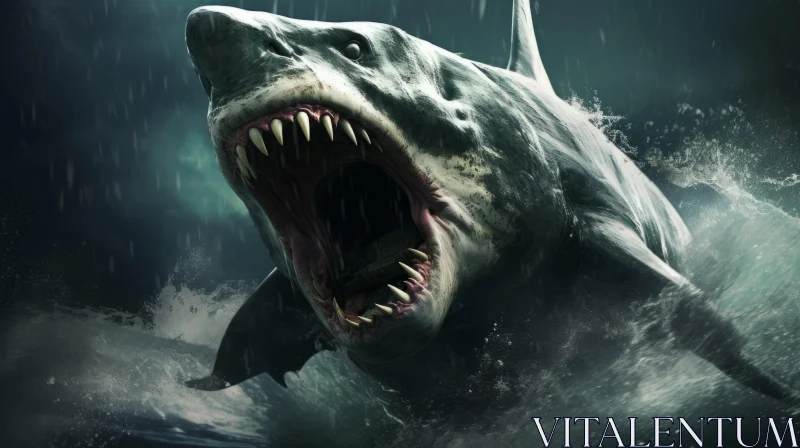 Shark Attack: A Characterful Animal Portrait in the Ocean Depths AI Image