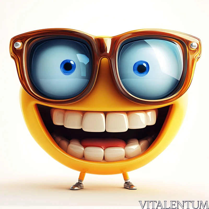 Happy Cartoon Emoticon With Glasses AI Image