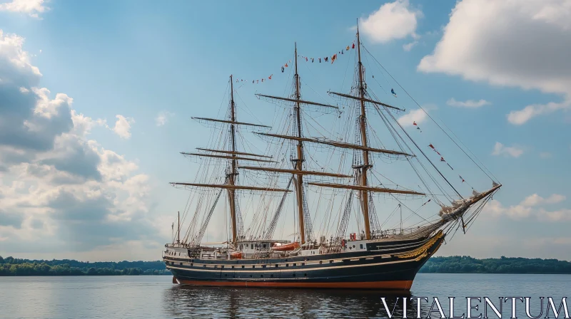 Tall Ship Under Clear Skies AI Image