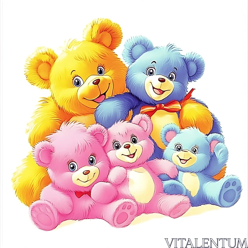 Adorable Cartoon Teddy Bears AI Image