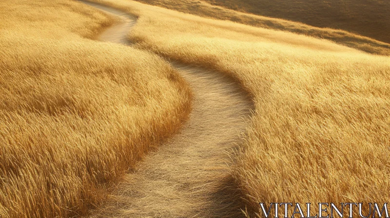 Golden Field with Winding Pathway AI Image