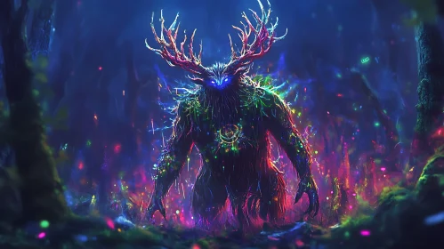 Enigmatic Creature in a Neon-lit Forest