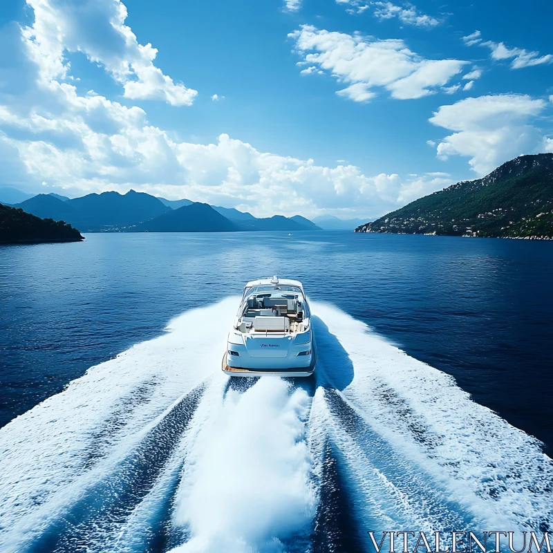 White Yacht Gliding Across Serene Ocean Waters AI Image