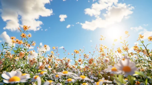 Meadow of Wildflowers Under Blue Sky