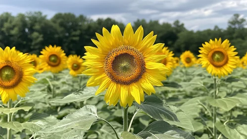 Sunny Field of Blooming Sunflowers