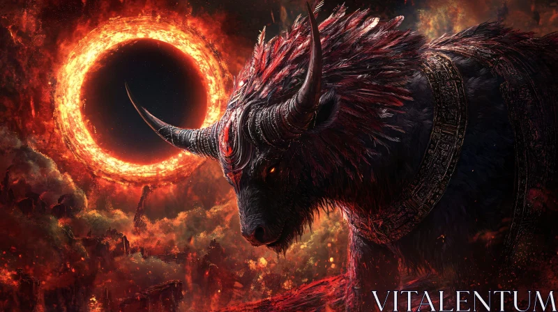 Mythical Beast Amidst Fiery Eclipse AI Image