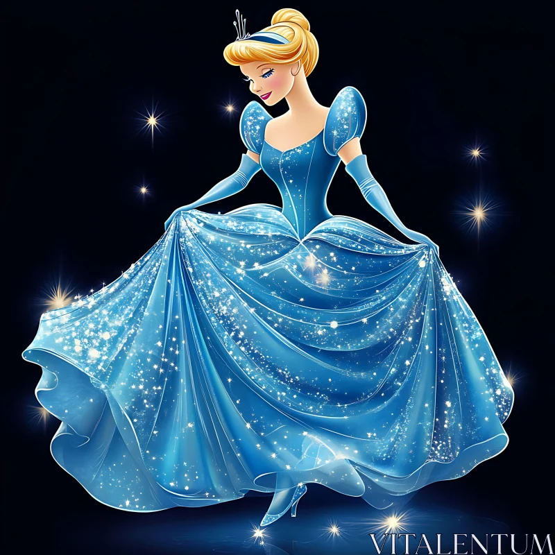 Enchanting Princess in a Luminous Blue Dress AI Image