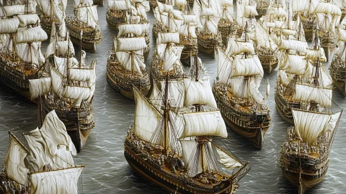 Historical Maritime Fleet on Calm Sea