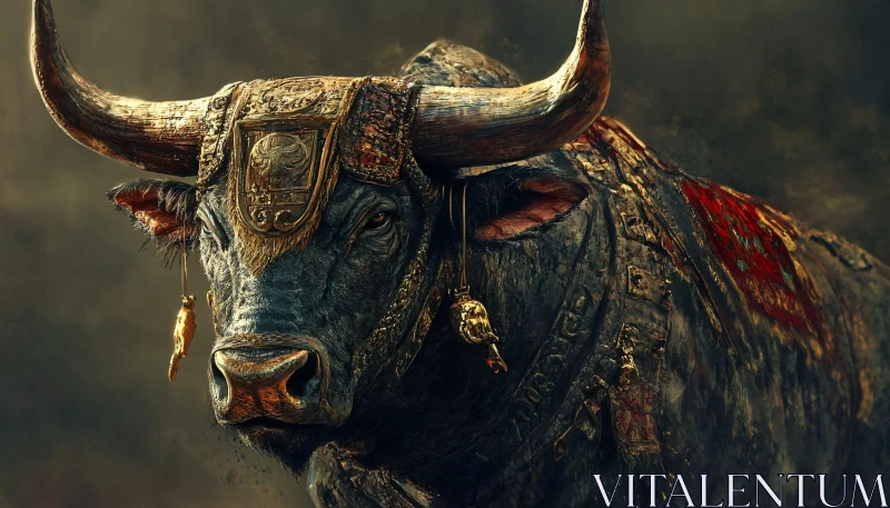 Ancient Ceremonial Bull Adorned in Gold AI Image