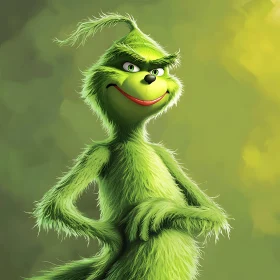 Green Furry Animated Character with Tuft of Hair