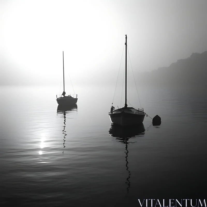 Serene Misty Sailboat Scene AI Image