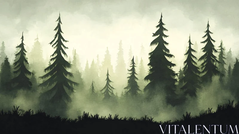 AI ART Enigmatic Evergreen Forest in the Mist