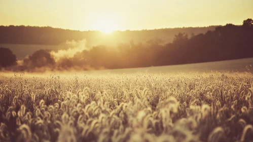 Golden Sunset on Wheat Field