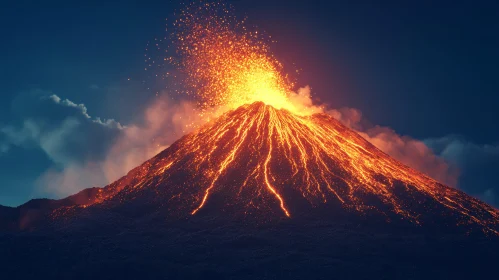 Fiery Volcano with Molten Lava