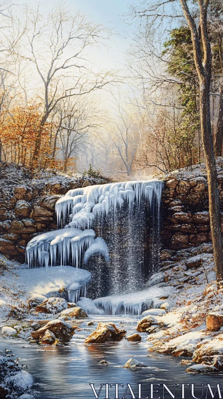 AI ART Enchanting Winter Waterfall with Icicles