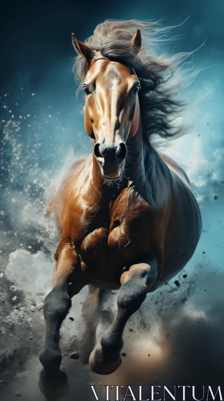 Running Horse in Water: A High Energy Photomontage AI Image