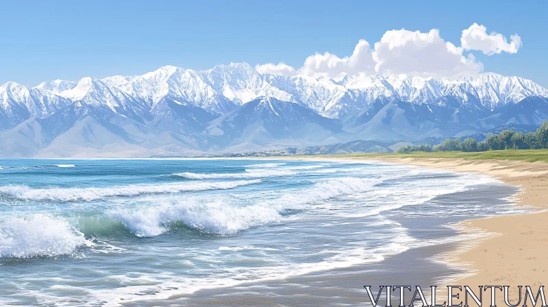 AI ART Peaceful Beach and Mountain Landscape