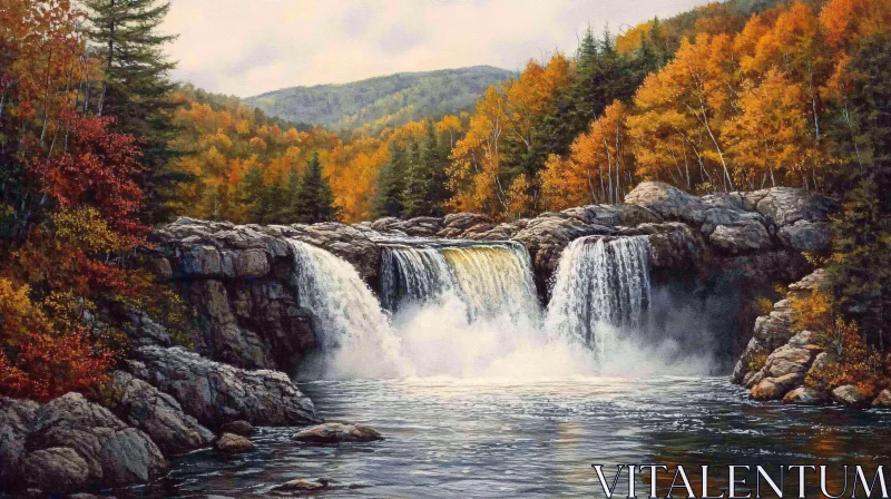 AI ART Stunning Autumn Waterfall in Scenic Forest