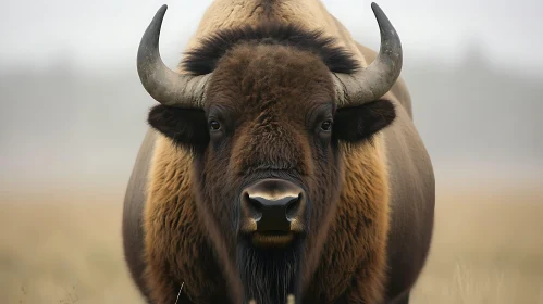 Wild Bison with Curved Horns