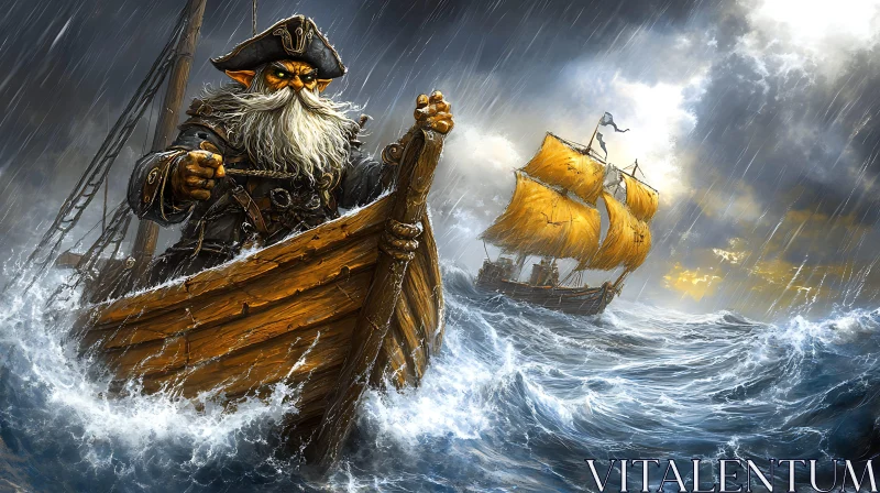 Fantasy Pirate Battling a Storm AI Image