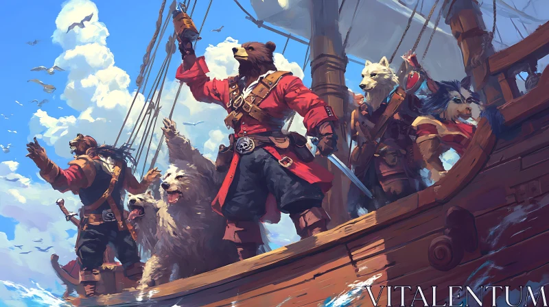 Animal Pirates Sailing the Seas - Fantasy Art AI Image