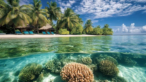 Scenic Tropical Beach and Coral Reefs