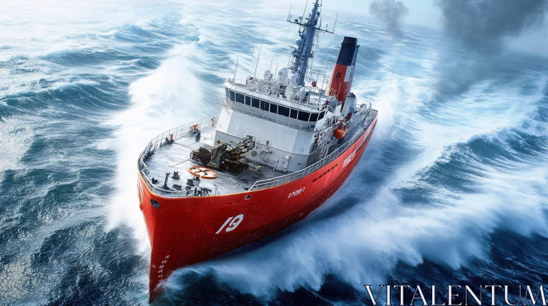 Ocean Vessel Confronting Strong Waves AI Image