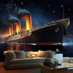 Stunning Ocean Liner Wall Art in Cozy Living Room