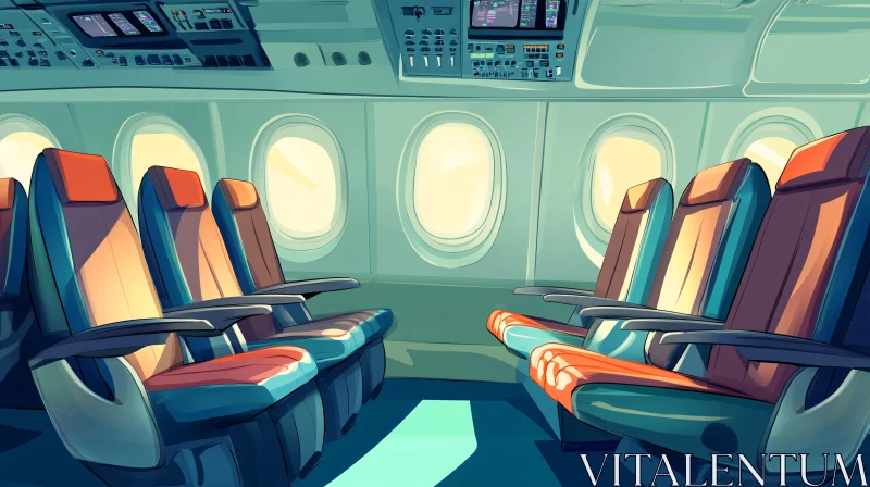 AI ART Airplane Cabin View Illustration