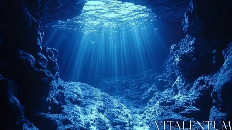 AI ART Mystical Blue Underwater Cave