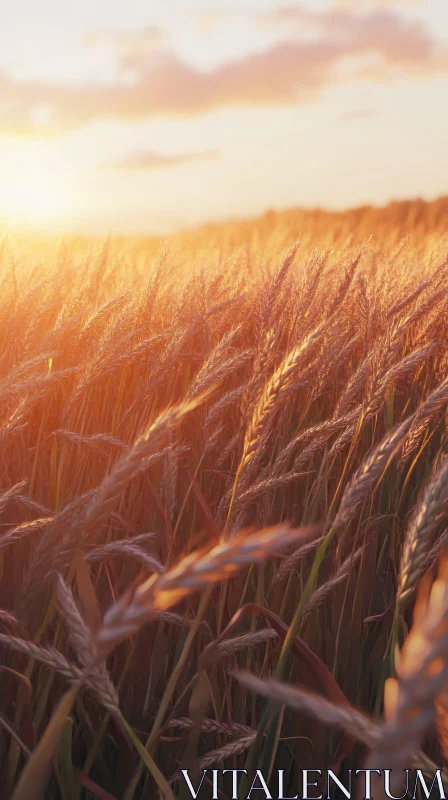 Sunset Over Wheat Field AI Image