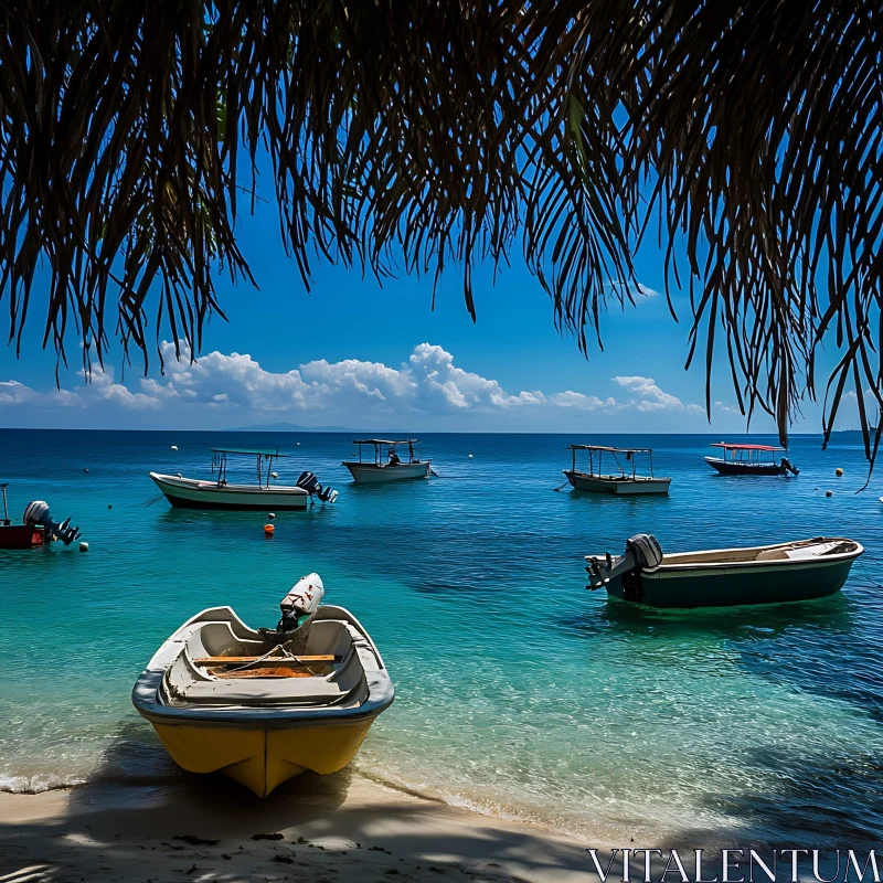 Peaceful Island Oasis with Anchored Boats AI Image