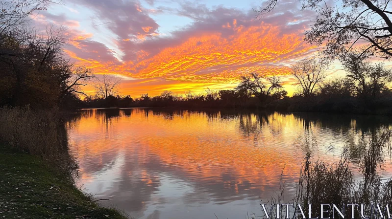 AI ART Fiery Sunset Reflections on a Calm Lake