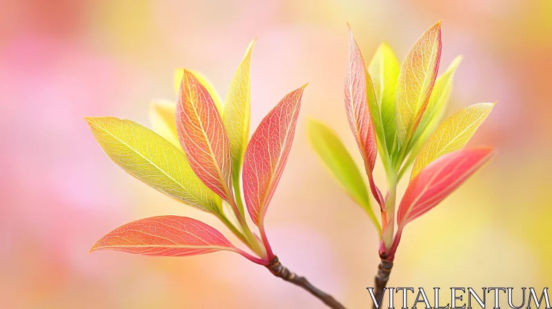 Colorful Leaves on Thin Branches in Soft Light AI Image