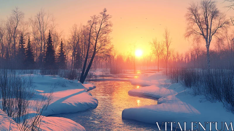 AI ART Winter Wonderland Scenic Sunset