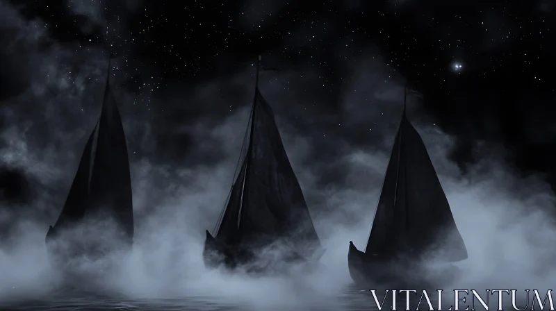 Enigmatic Sailboats Under a Starry Sky AI Image