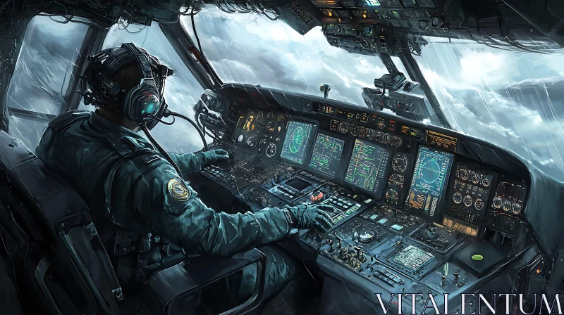 Pilot in Advanced Aircraft Cockpit AI Image