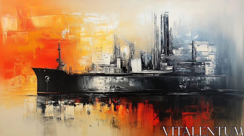 Abstract Industrial Cityscape with Ship AI Image