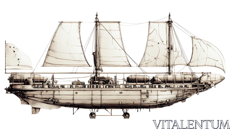 Detailed Vintage Sailing Ship Illustration AI Image