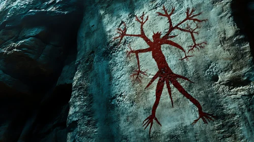 Mystical Red Symbol on Cave Wall