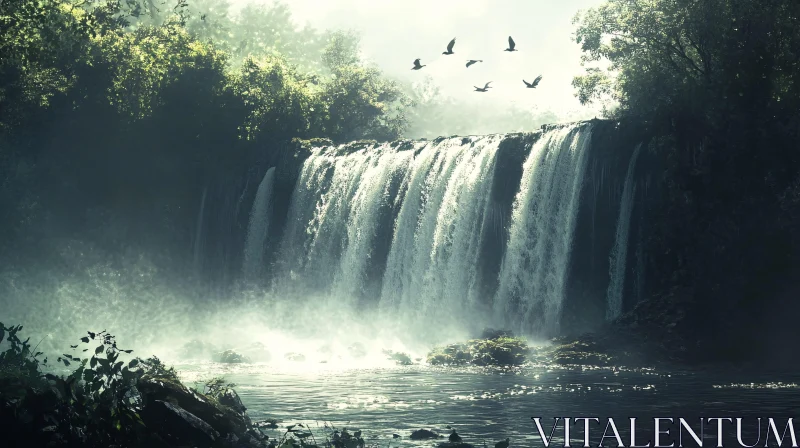 AI ART Scenic Waterfall Amidst Lush Forest