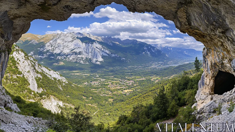 Breathtaking Cave View of Majestic Mountains AI Image