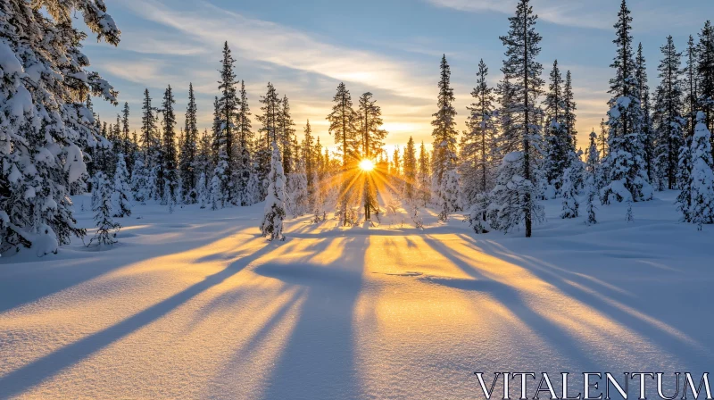 Winter Sunrise with Snow and Trees AI Image