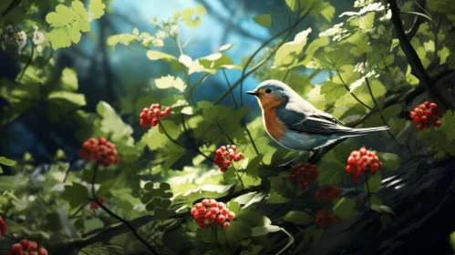 Charming Bird Illustration Amid Lush Woodland
