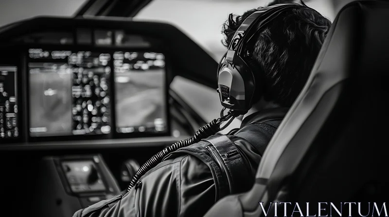 Pilot Seated Inside High-Tech Aircraft Cockpit AI Image