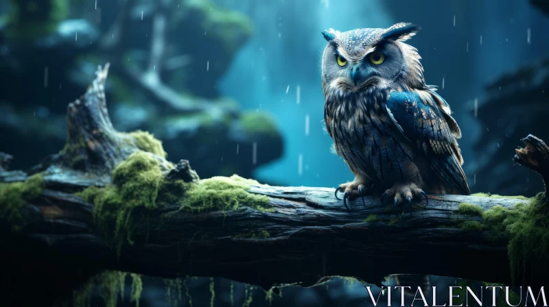 Mystical Owl in a Rainy Forest - Fantasy Wilderness Scene AI Image
