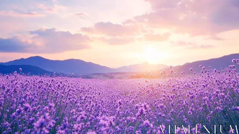 AI ART Purple Lavender Field During Sunset