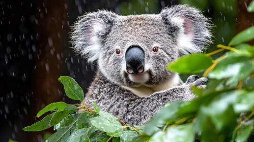 Koala in Rainy Eucalyptus Habitat