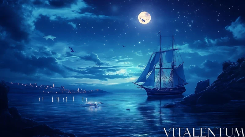 AI ART Serene Nighttime Ocean Voyage