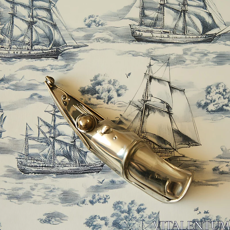 AI ART Metallic Antique on Nautical Sketch Backdrop - Vintage Concept Art